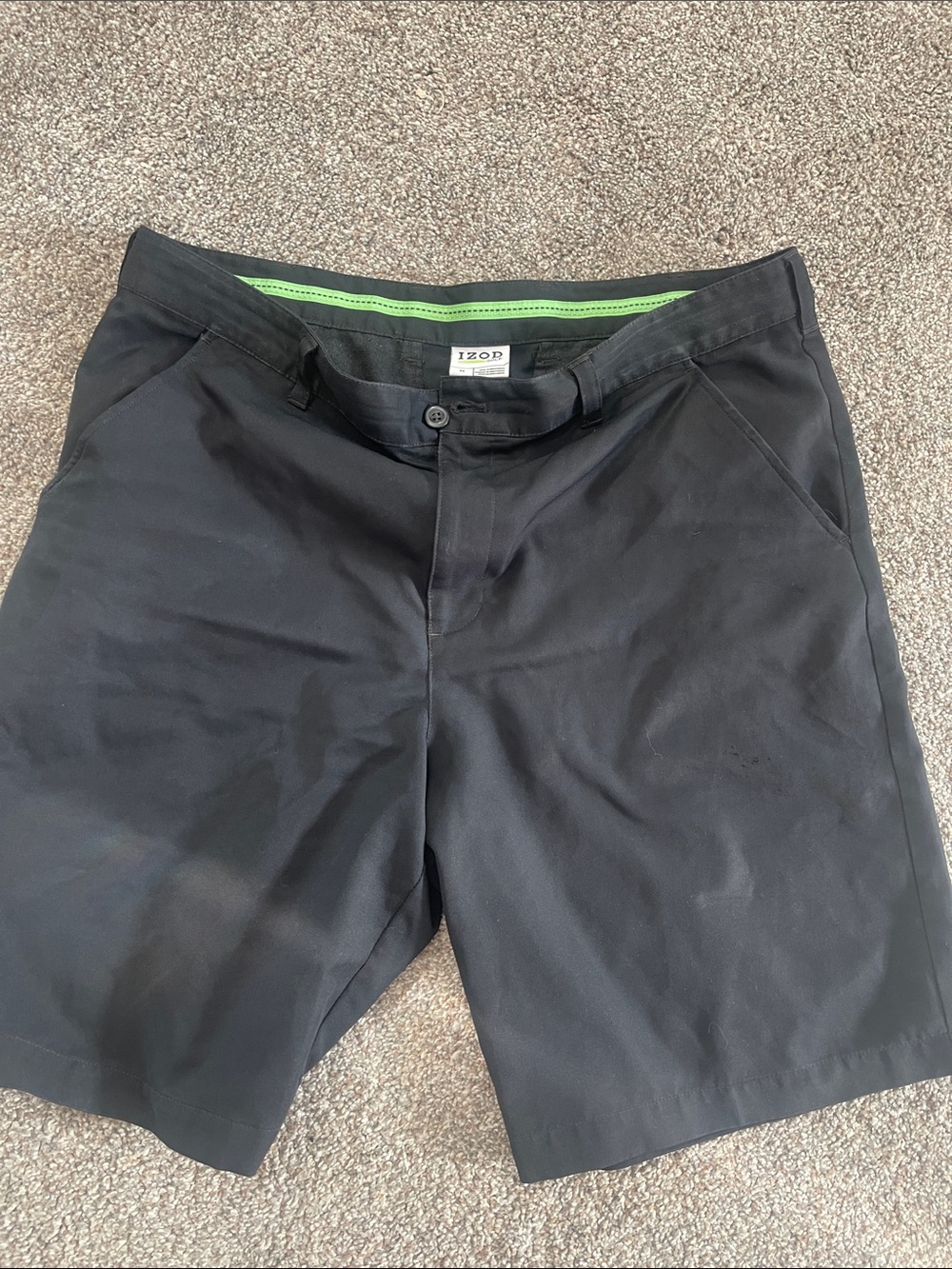 Izod Black Men's Shorts with Green Waistband Trim